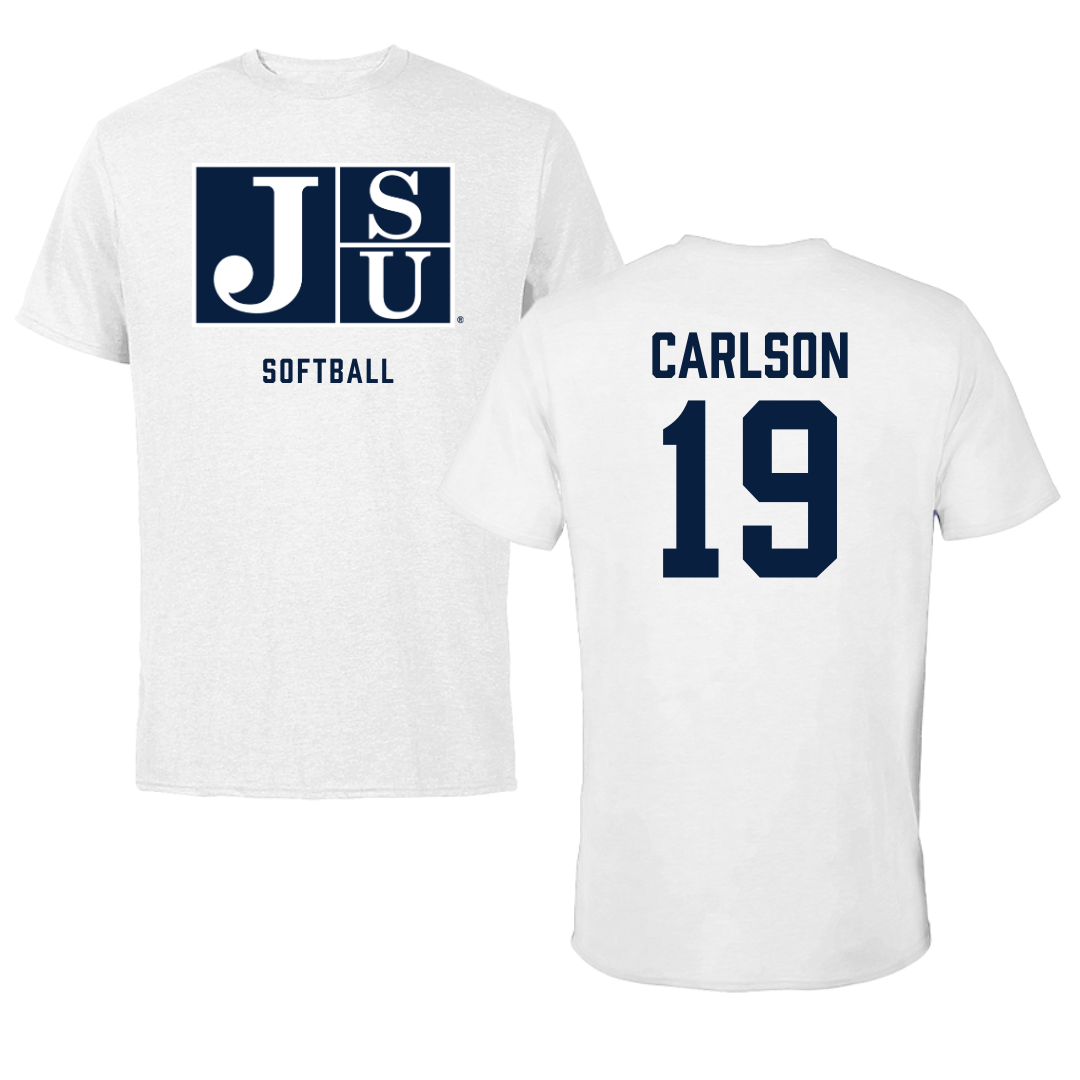 Jackson State University Softball White Performance Tee - #19 Kristina Carlson