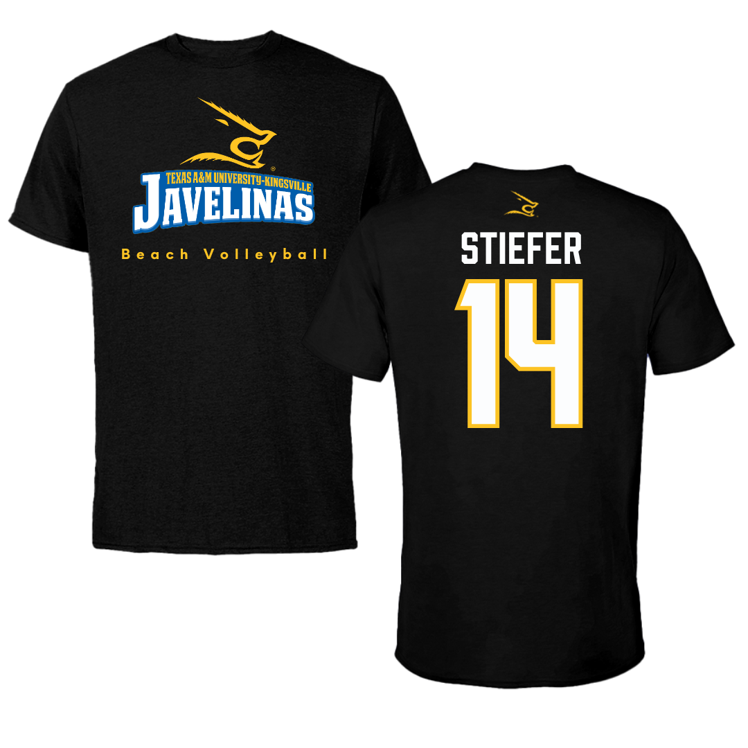 Texas A&M University-Kingsville Beach Volleyball Black Tee - #14 Meghan Stiefer