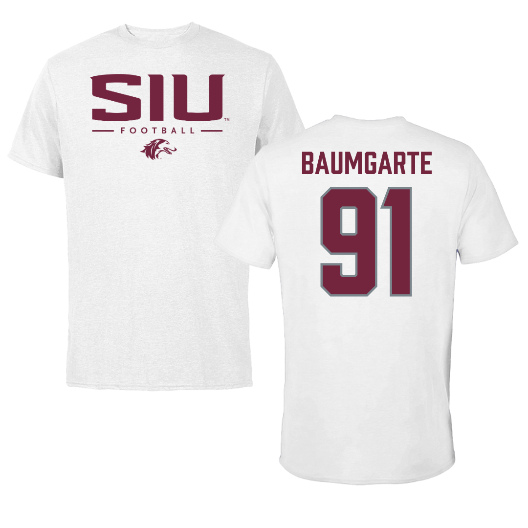 Southern Illinois University at Carbondale Football White Performance Tee - #91 Jake Baumgarte