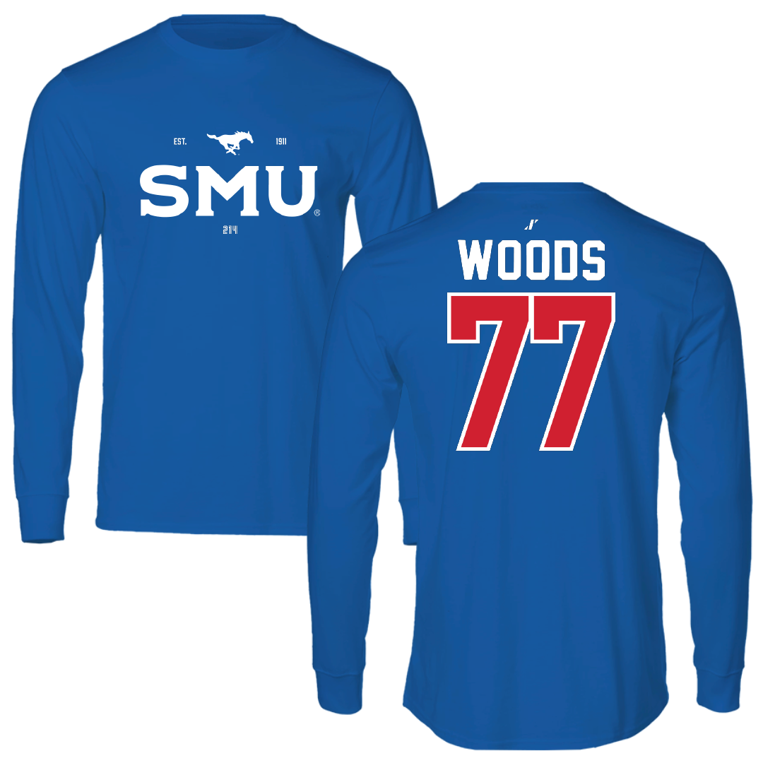 Southern Methodist University Football Blue General Long Sleeve - #77 Alex Woods
