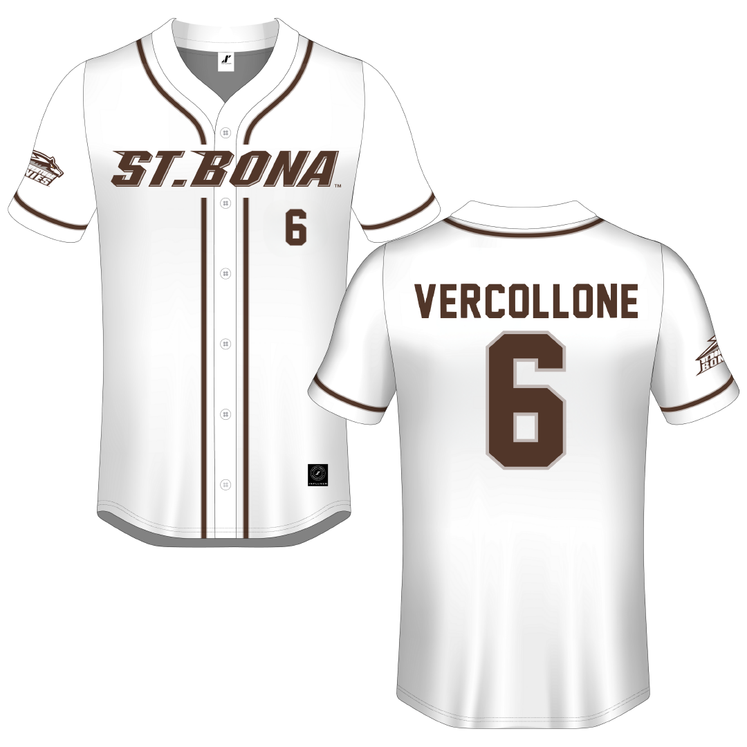 St. Bonaventure University White Button-Down Jersey - #6 Conner Vercollone
