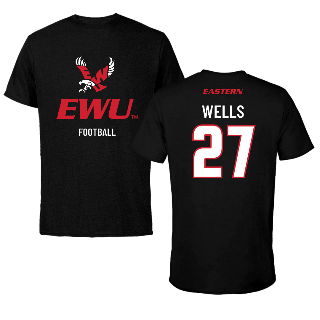 Eastern Washington University Football Black EWU Tee - #27 DaJean Wells