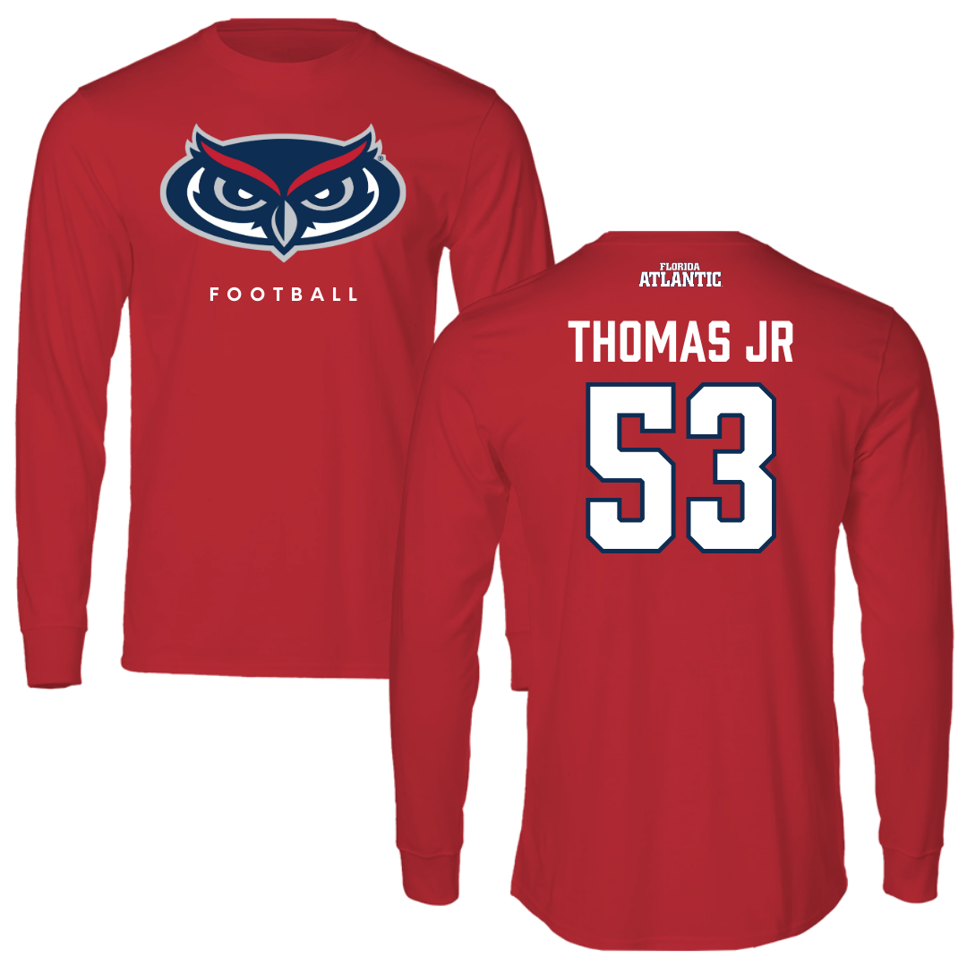 Florida Atlantic University Football Red Long Sleeve - #53 Richard Thomas Jr