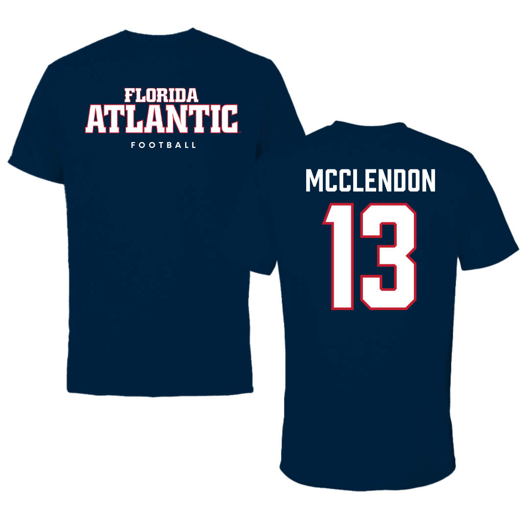 Florida Atlantic University Football Navy Block Performance Tee - #13 Darius McClendon