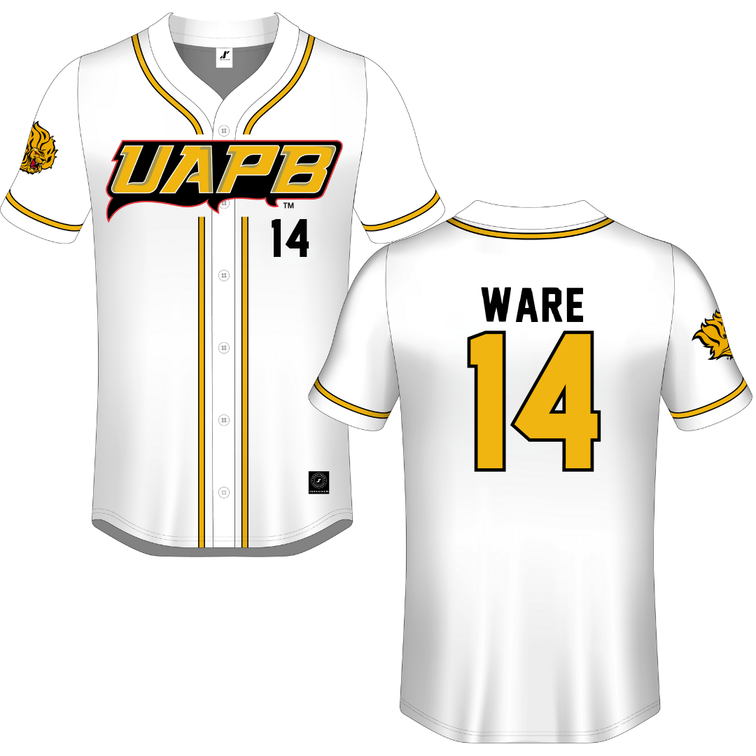 University of Arkansas-Pine Bluff White Button-Down Jersey - #14 Naiyestlie Ware