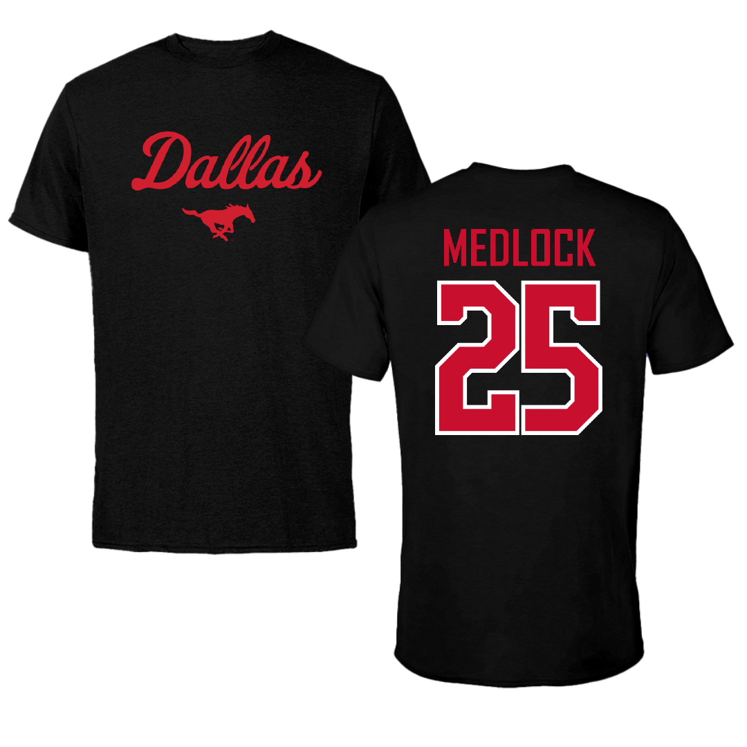 Southern Methodist University Football Black Dallas Performance Tee - #25 Justin Medlock