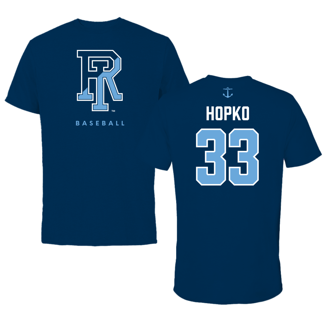 University of Rhode Island Baseball Navy Performance Tee - #33 Jack Hopko