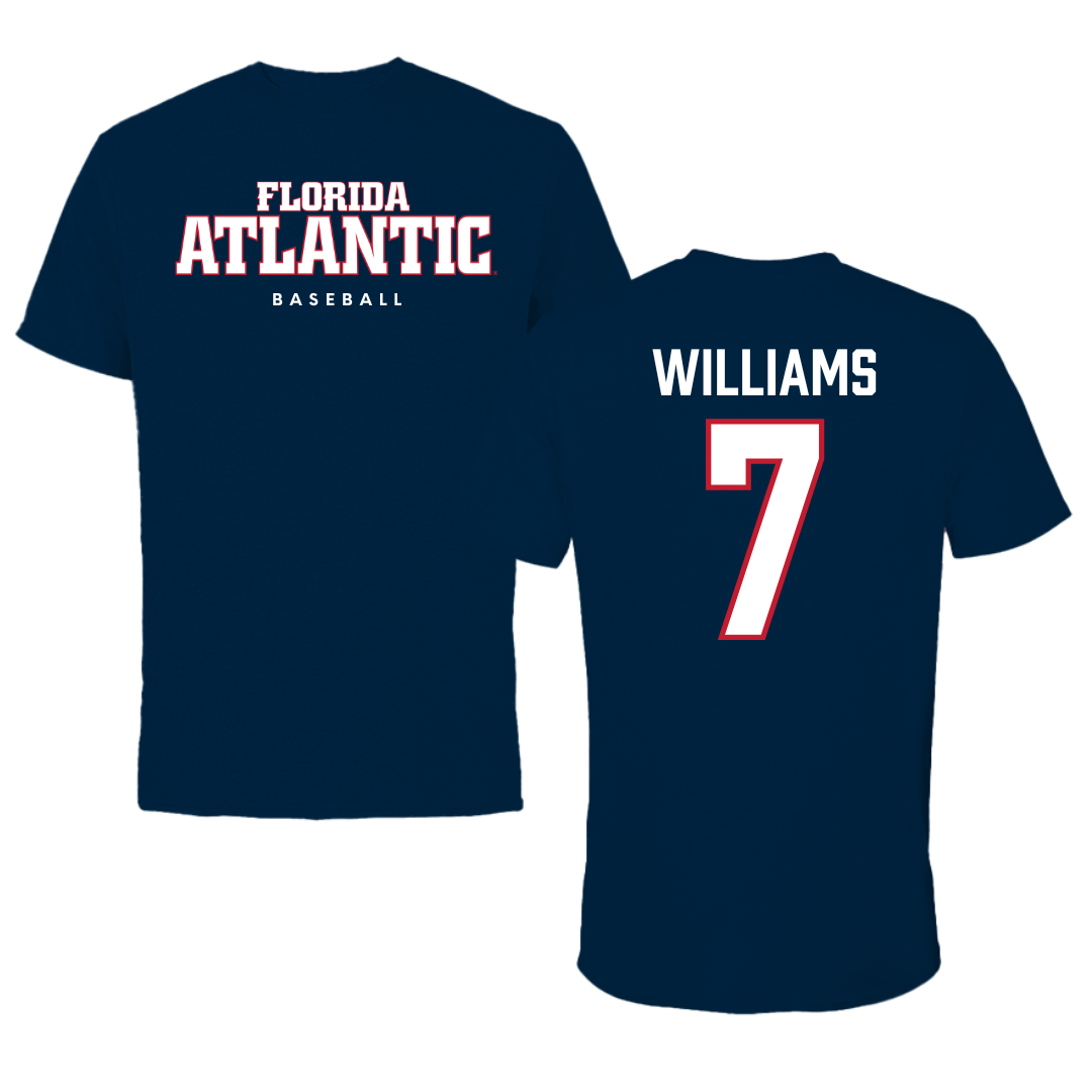 Florida Atlantic University Baseball Navy Block Tee - #7 CJ Williams