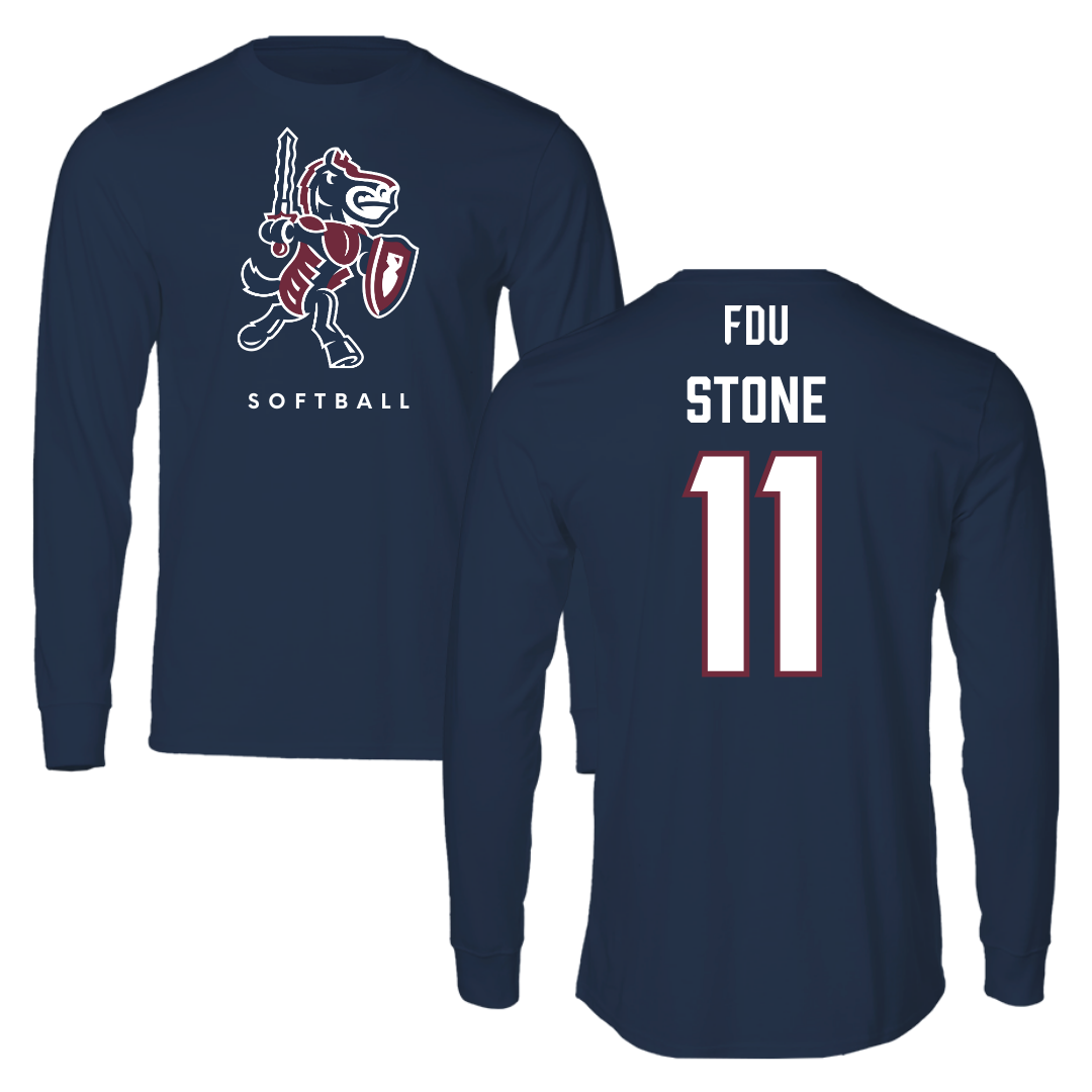 Fairleigh Dickinson University-Metropolitan Campus Softball Navy Long Sleeve - #11 Ayden Stone