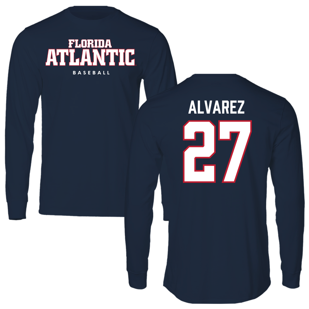 Florida Atlantic University Baseball Navy Block Performance Long Sleeve - #27 David Alvarez