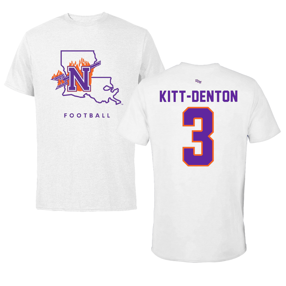 Northwestern State University Football White Tee - #3 Myles Kitt-Denton