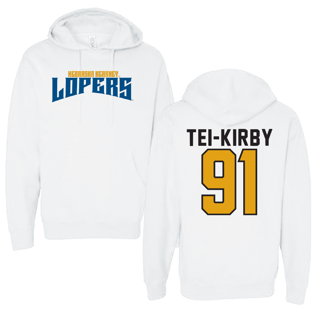 University of Nebraska at Kearney Football White Classic Hoodie - #91 Wayne Tei-Kirby