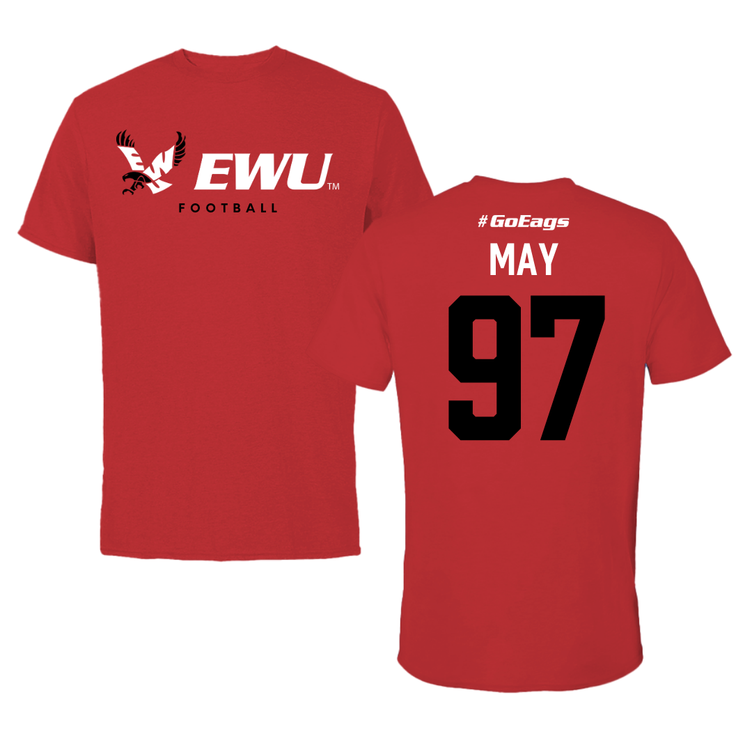 Eastern Washington University Football Red Block Tee - #97 Tariq May