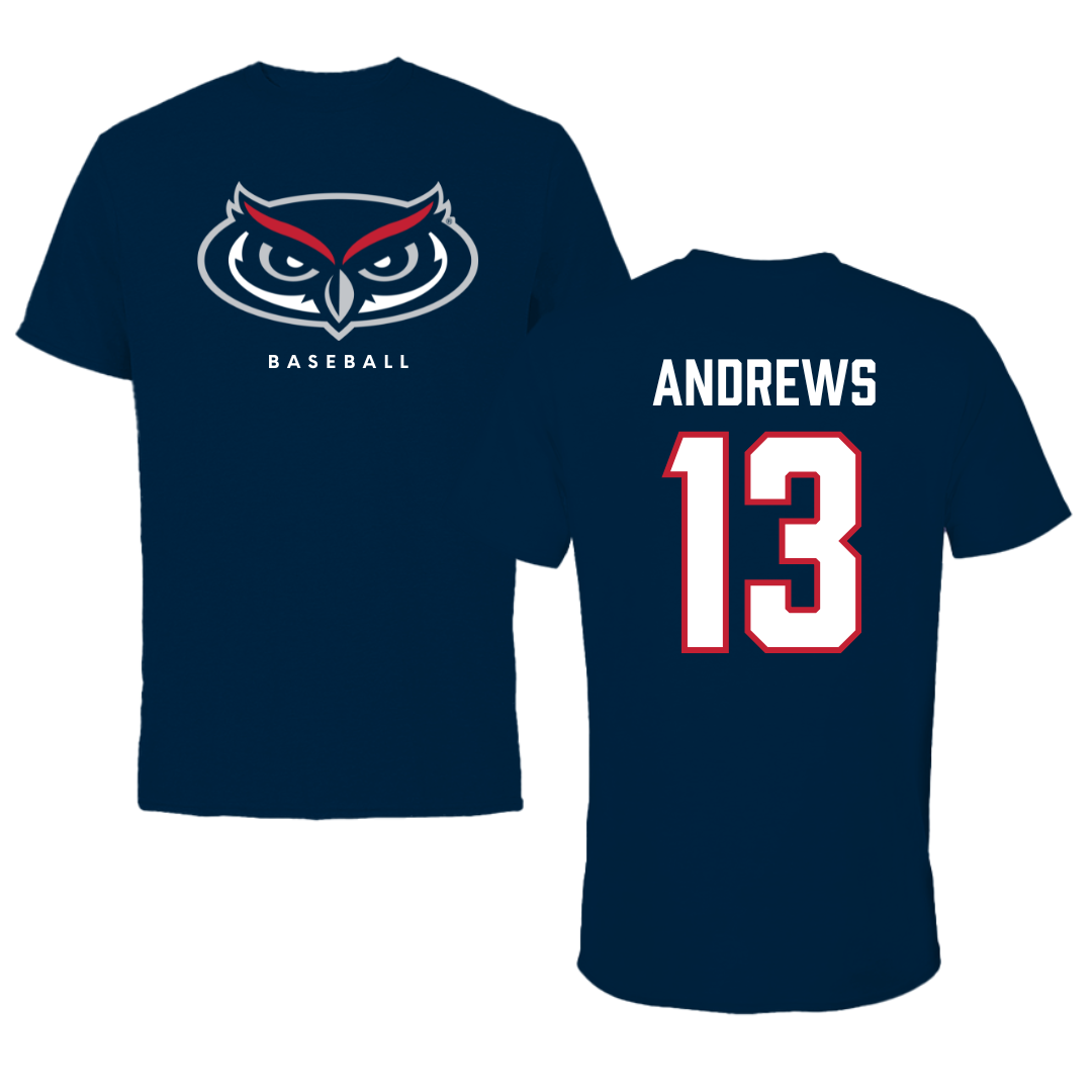 Florida Atlantic University Baseball Navy Mascot Performance Tee - #13 Steven Andrews