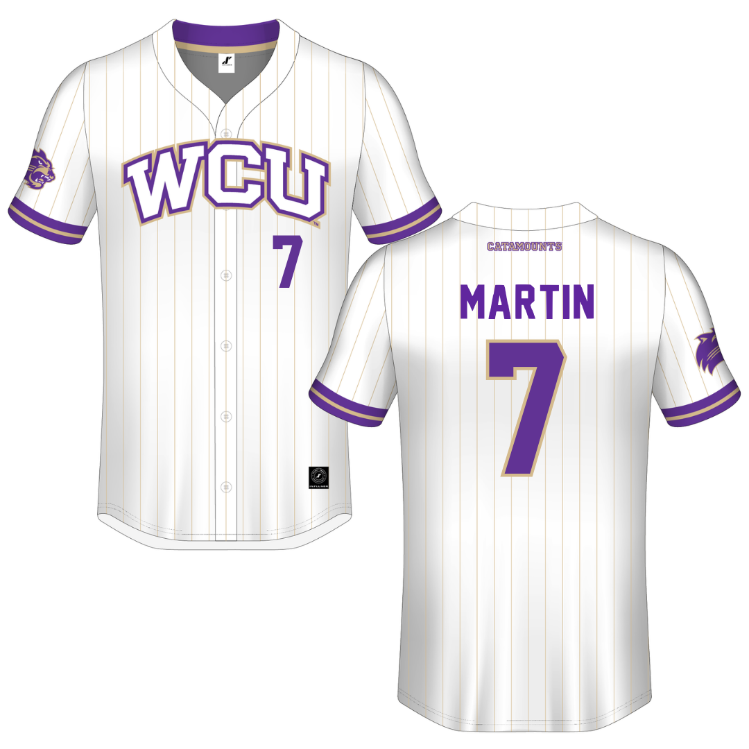 Western Carolina University White Pinstripe Button-Down Jersey - #7 Makenzie Martin