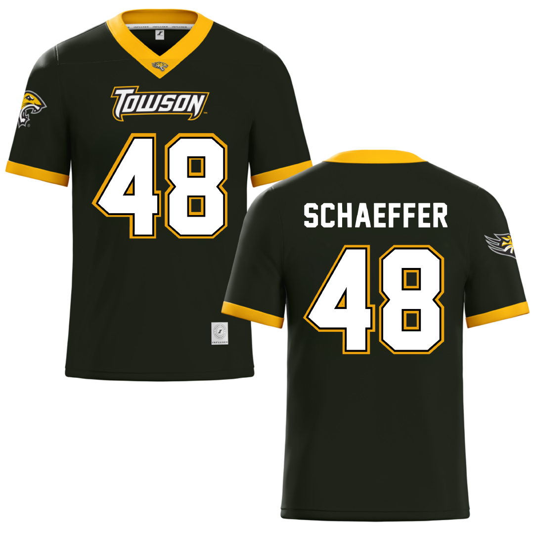 Towson University Black Football Jersey - #48 CJ Schaeffer