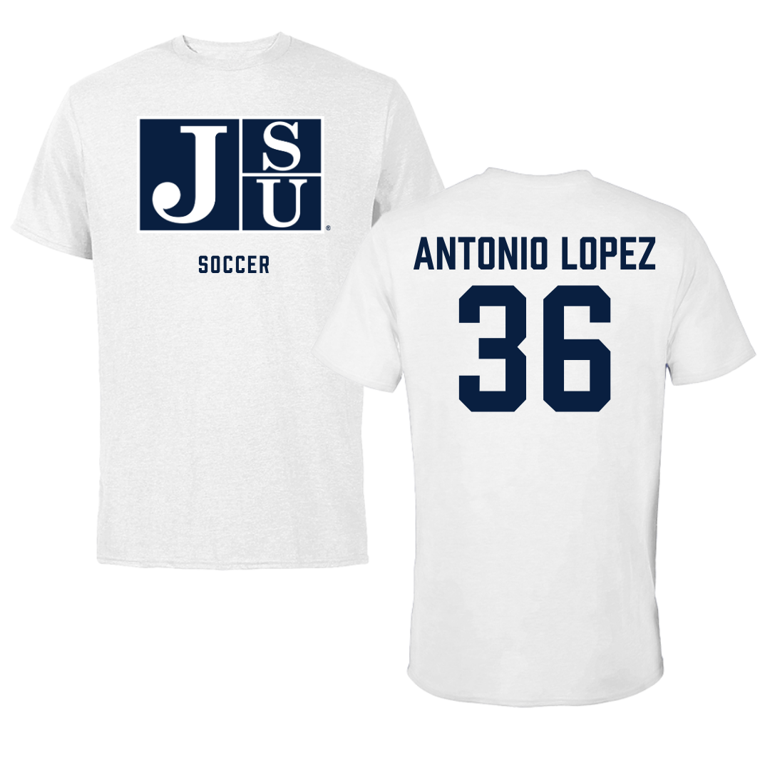 Jackson State University Soccer White Performance Tee - #36 Karime Antonio Lopez