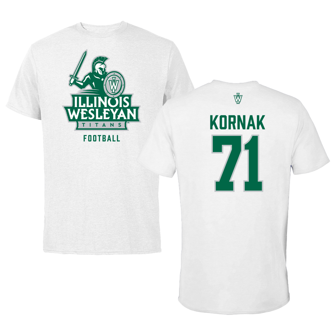 Illinois Wesleyan University Football White Tee - #71 Brady Kornak
