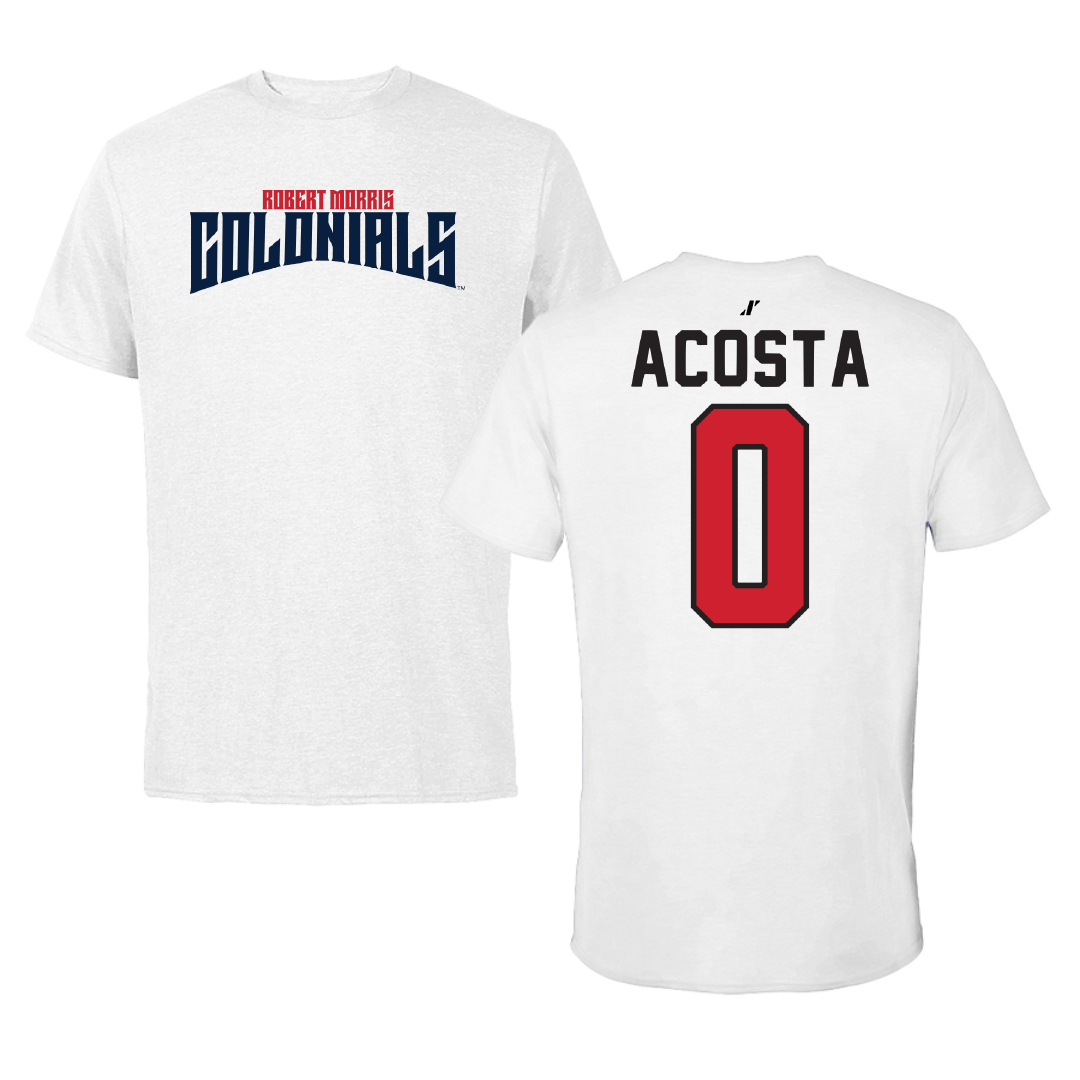 Robert Morris University Soccer White Classic Performance Tee - #0 Giancarlo Acosta