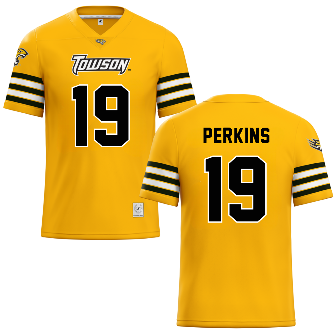 Towson University Gold Football Jersey - #19 Zay Perkins