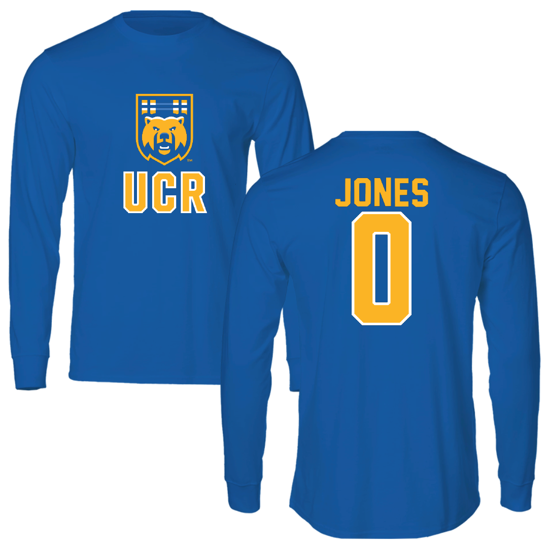 University of California-Riverside Basketball Blue Performance Long Sleeve - #0 Tyler Jones