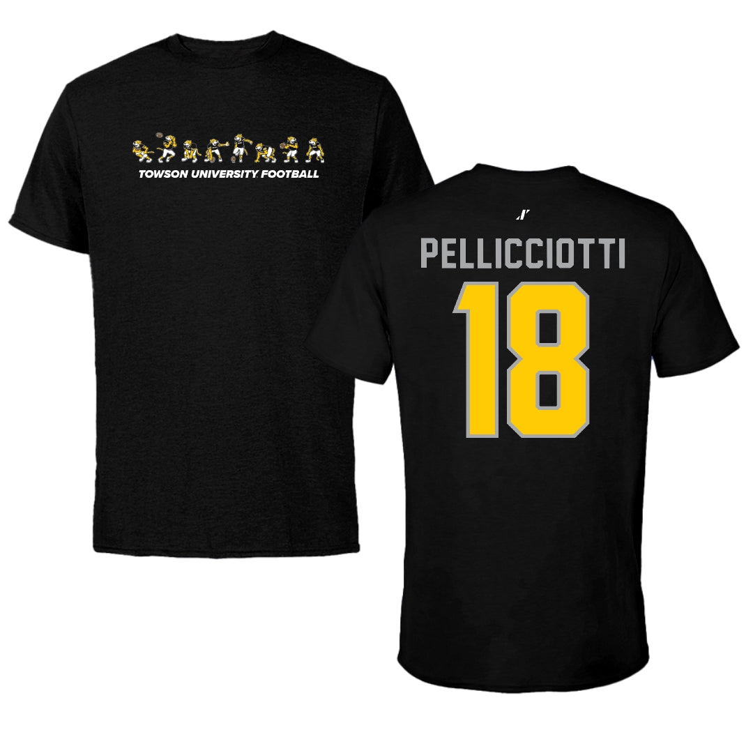 Towson University Football Black Cartoon Doc Team Performance Tee - #18 Jack Pellicciotti