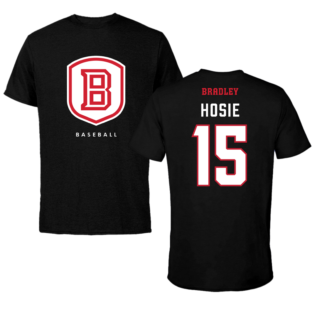 Bradley University Baseball Black Shield Performance Tee - #15 Nick Hosie