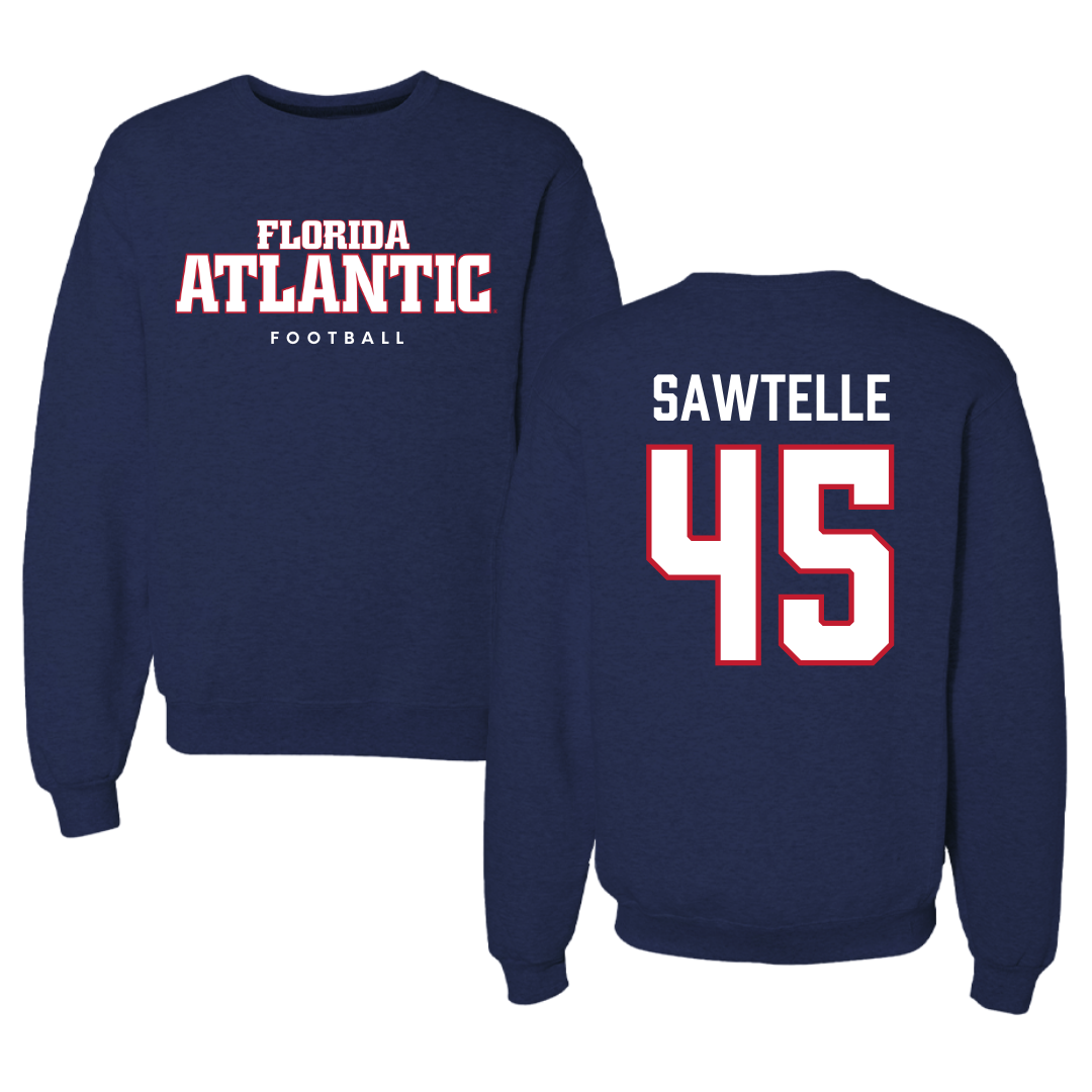 Florida Atlantic University Football Navy Crewneck - #45 Makai Sawtelle