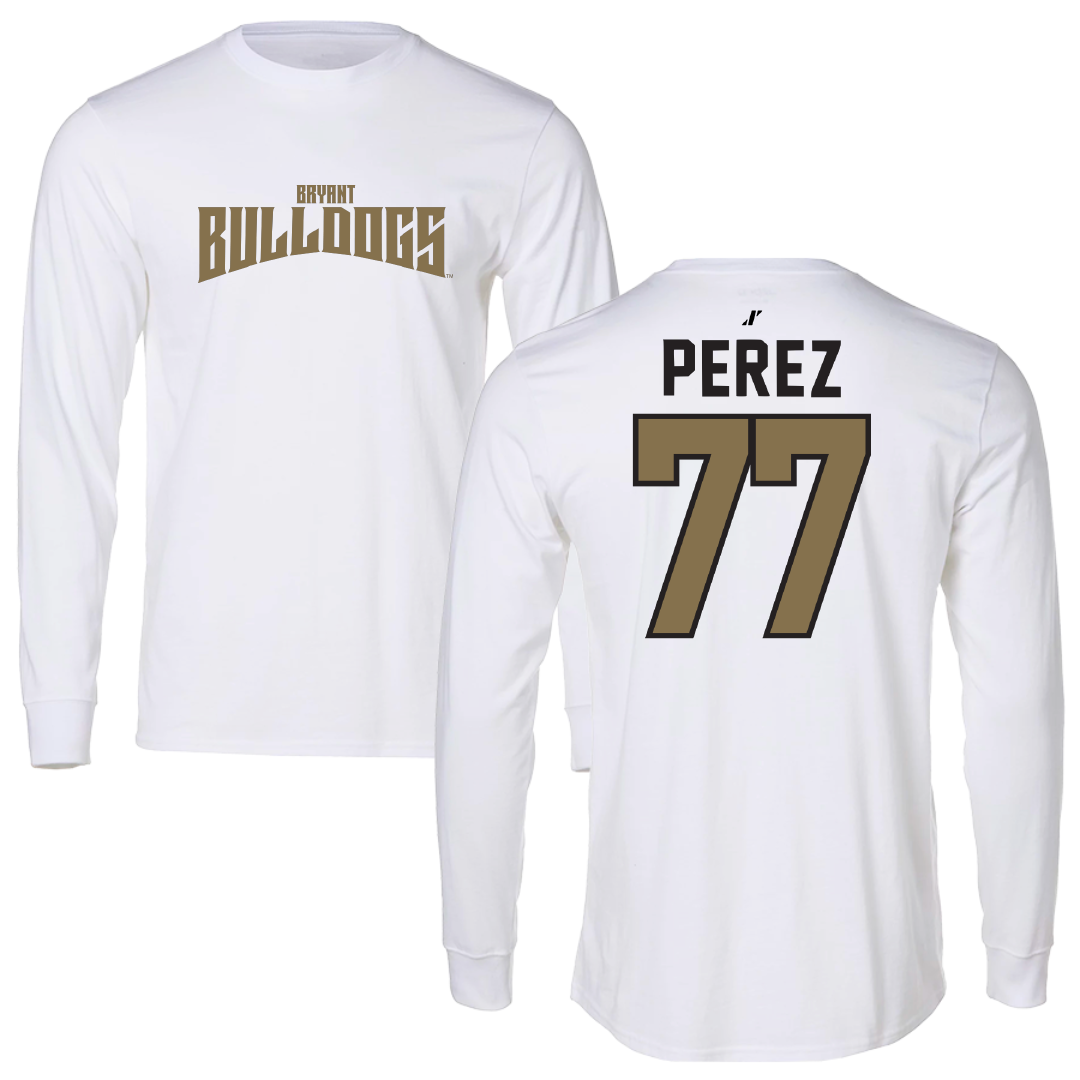 Bryant University Football White Classic Long Sleeve - #77 Anthony Perez
