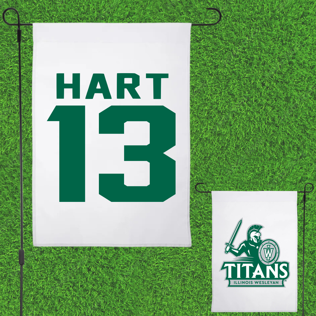 Illinois Wesleyan University Football White Garden Flag - #13 Shyne Hart