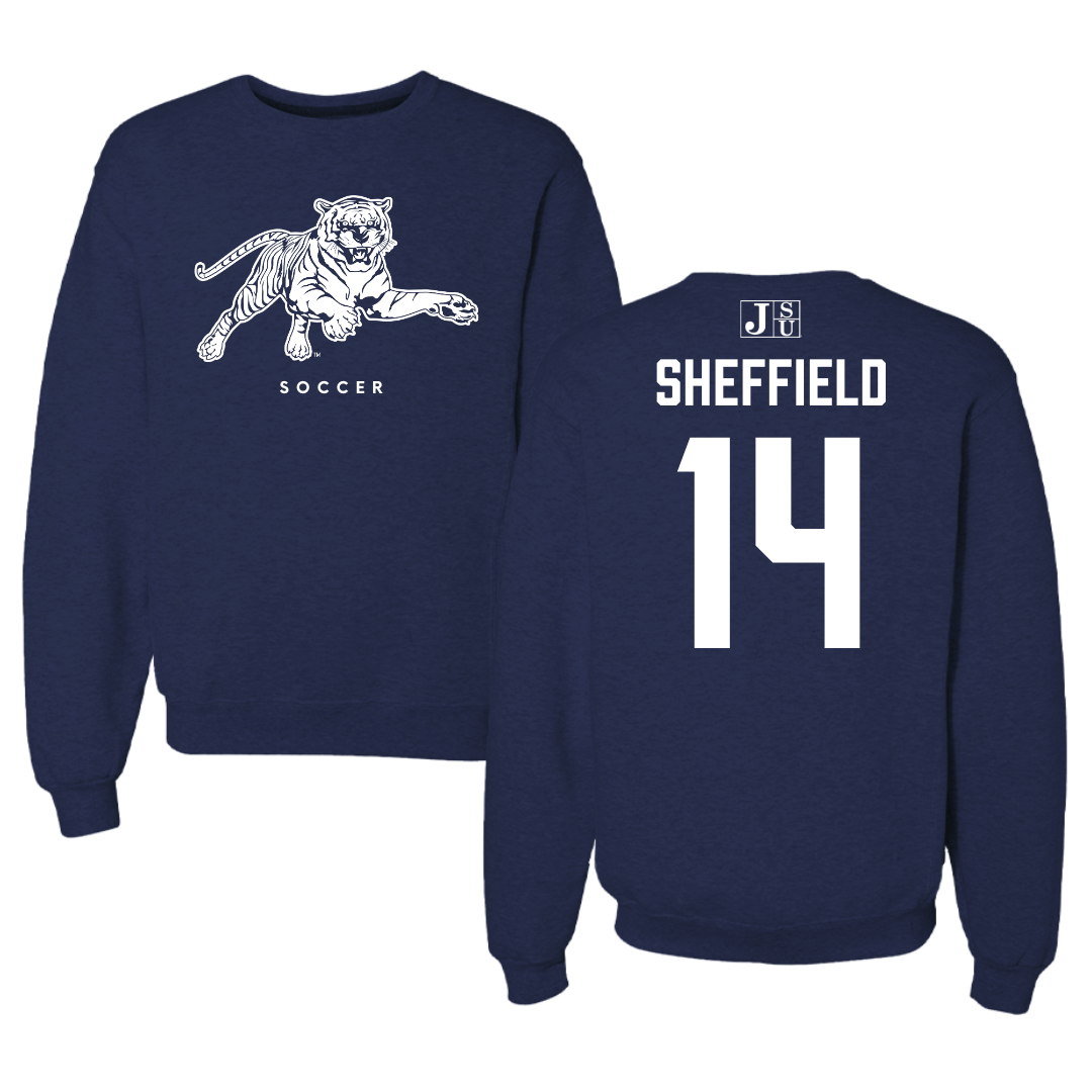 Jackson State University Soccer Navy Crewneck - #14 Elon Sheffield