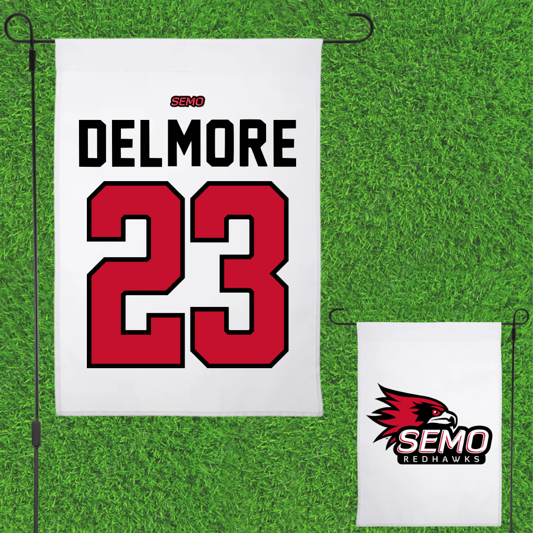 Southeast Missouri State University Football White Garden Flag - #23 DJ Delmore