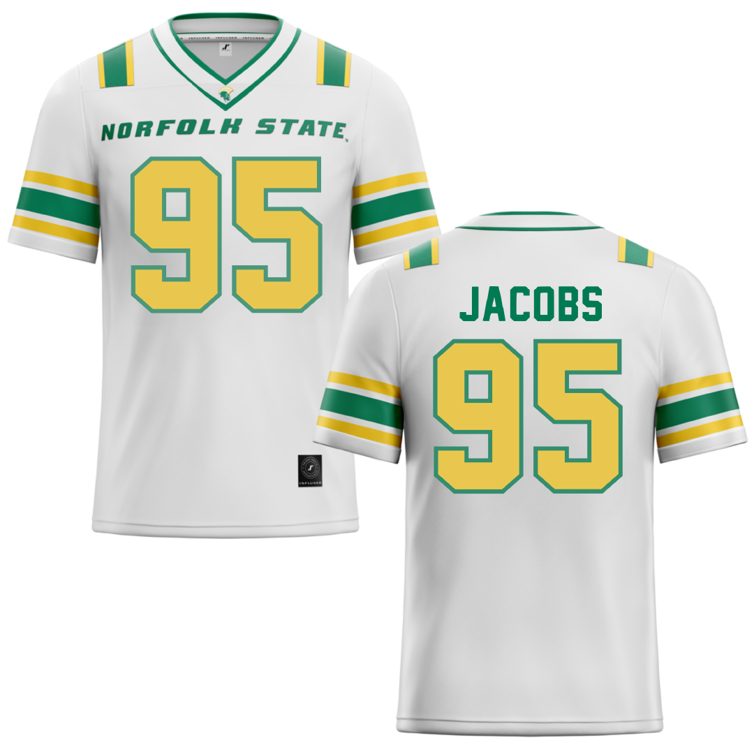 Norfolk State University White Football Jersey - #95 Levontae Jacobs