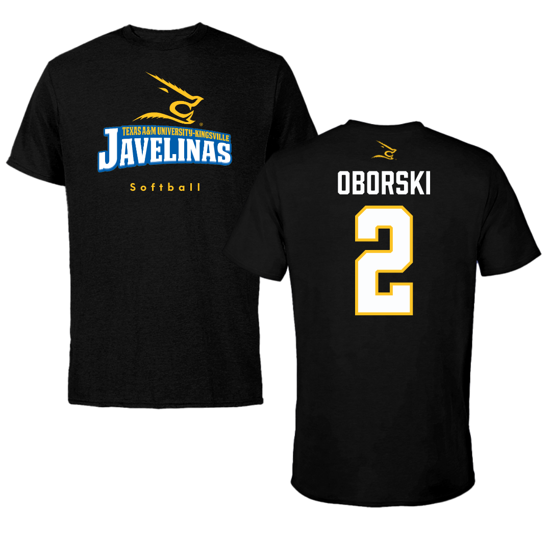 Texas A&M University-Kingsville Softball Black Tee - #2 Rylee Oborski