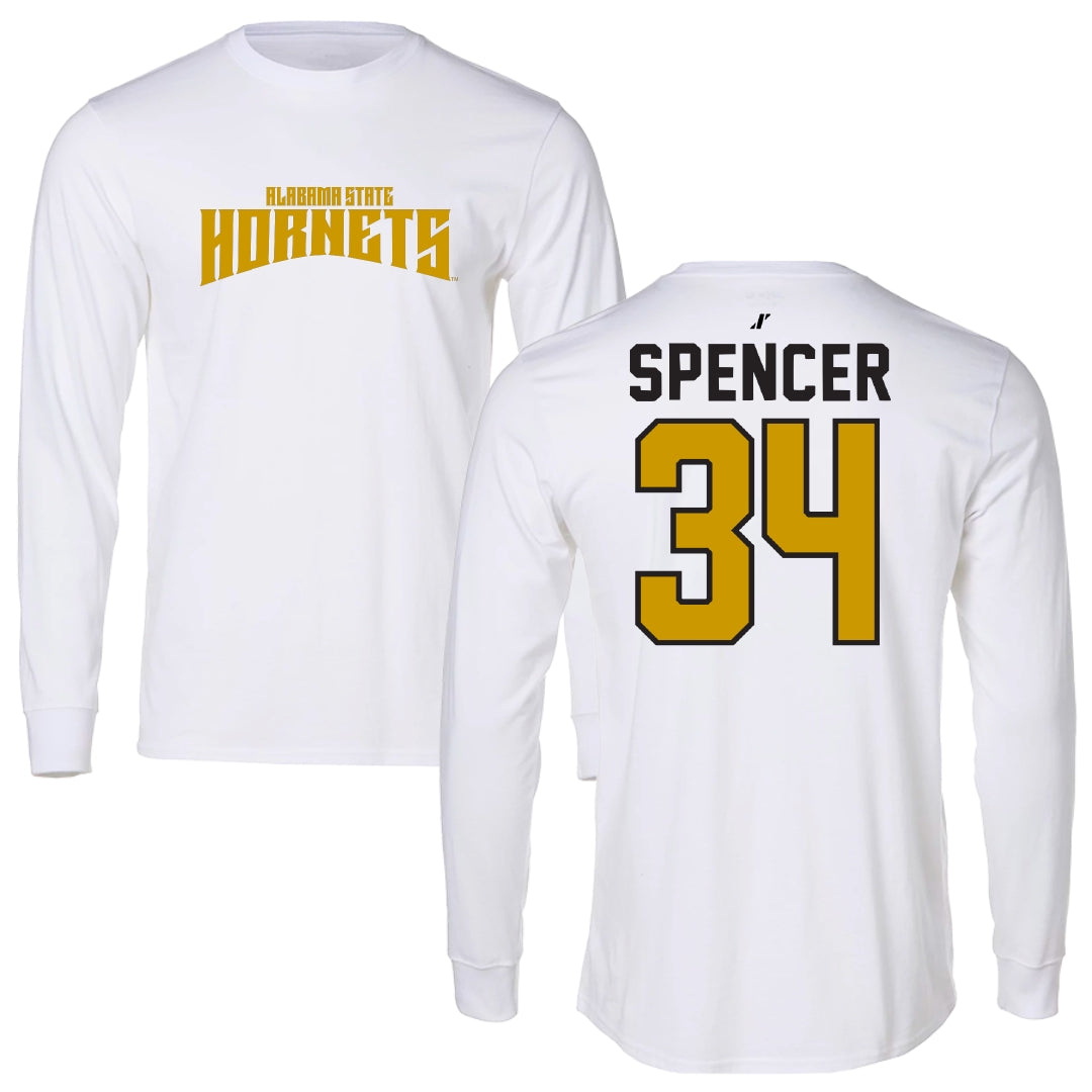 Alabama State University Football White Classic Long Sleeve - #34 Gabe Spencer