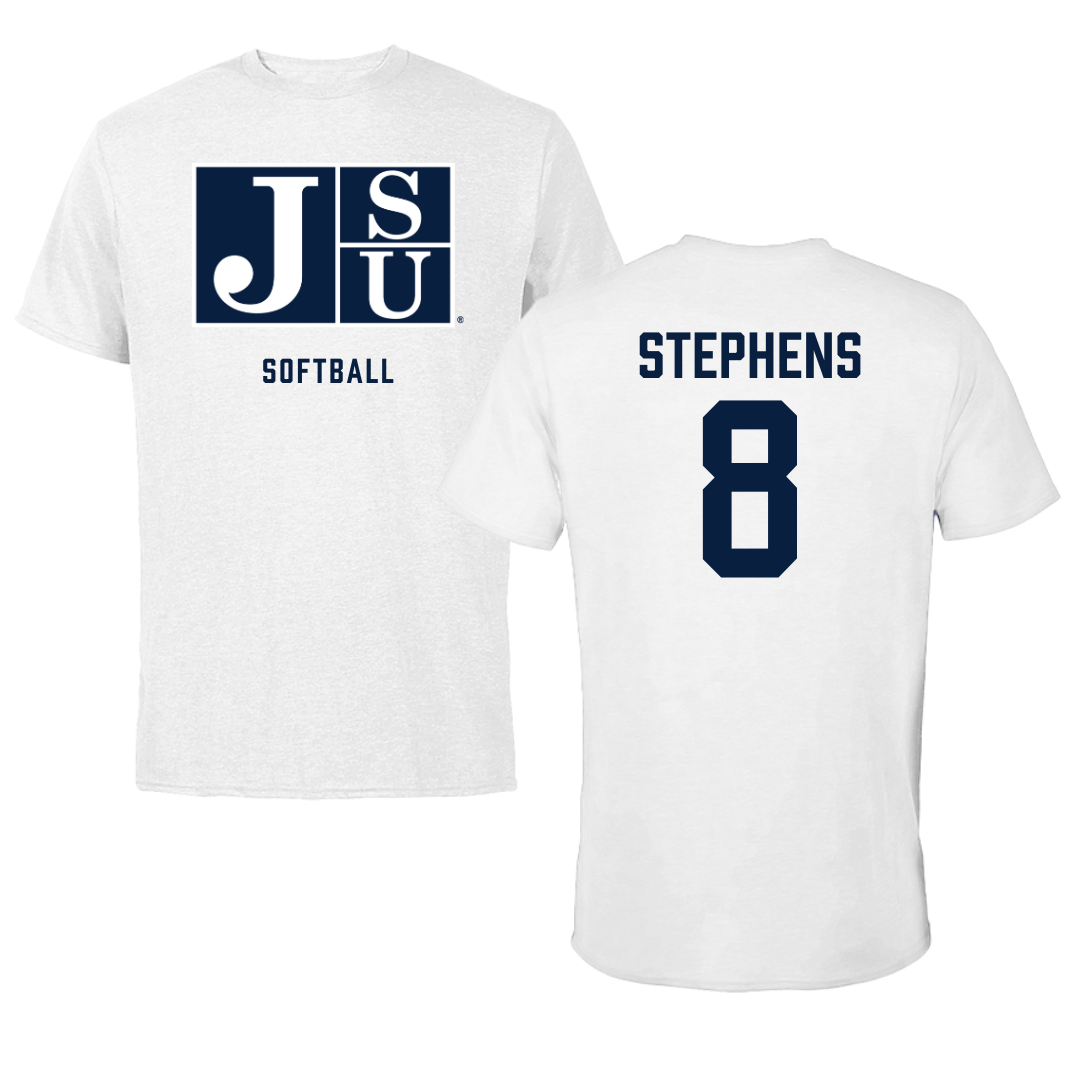 Jackson State University Softball White Performance Tee - #8 Mari Stephens