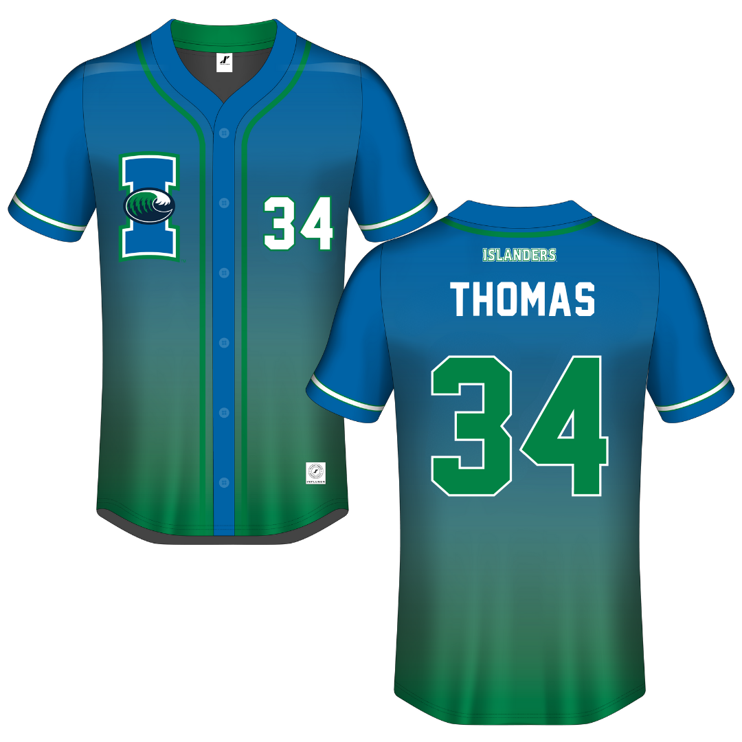 Texas A&M University-Corpus Christi Blue Gradient Button-Down Jersey - #34 Hayden Thomas