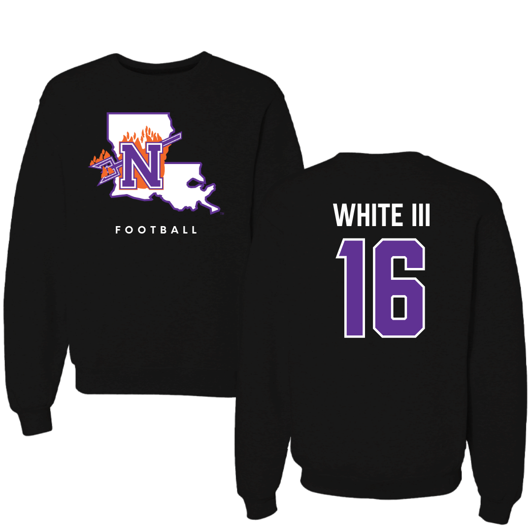 Northwestern State University Football Black Block Crewneck - #16 William White III