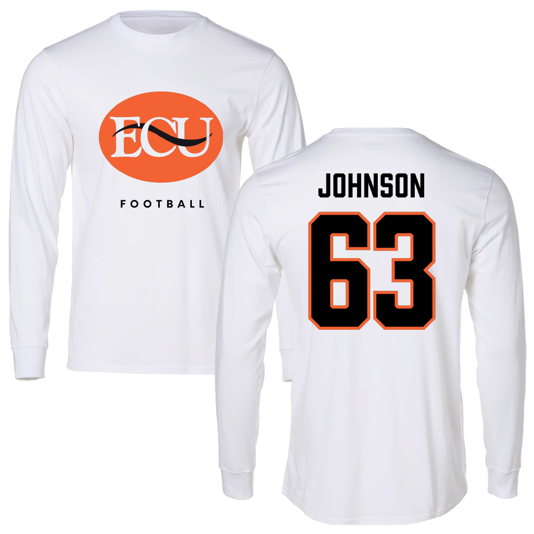 East Central University Football White Performance Long Sleeve - #63 Tyson Johnson