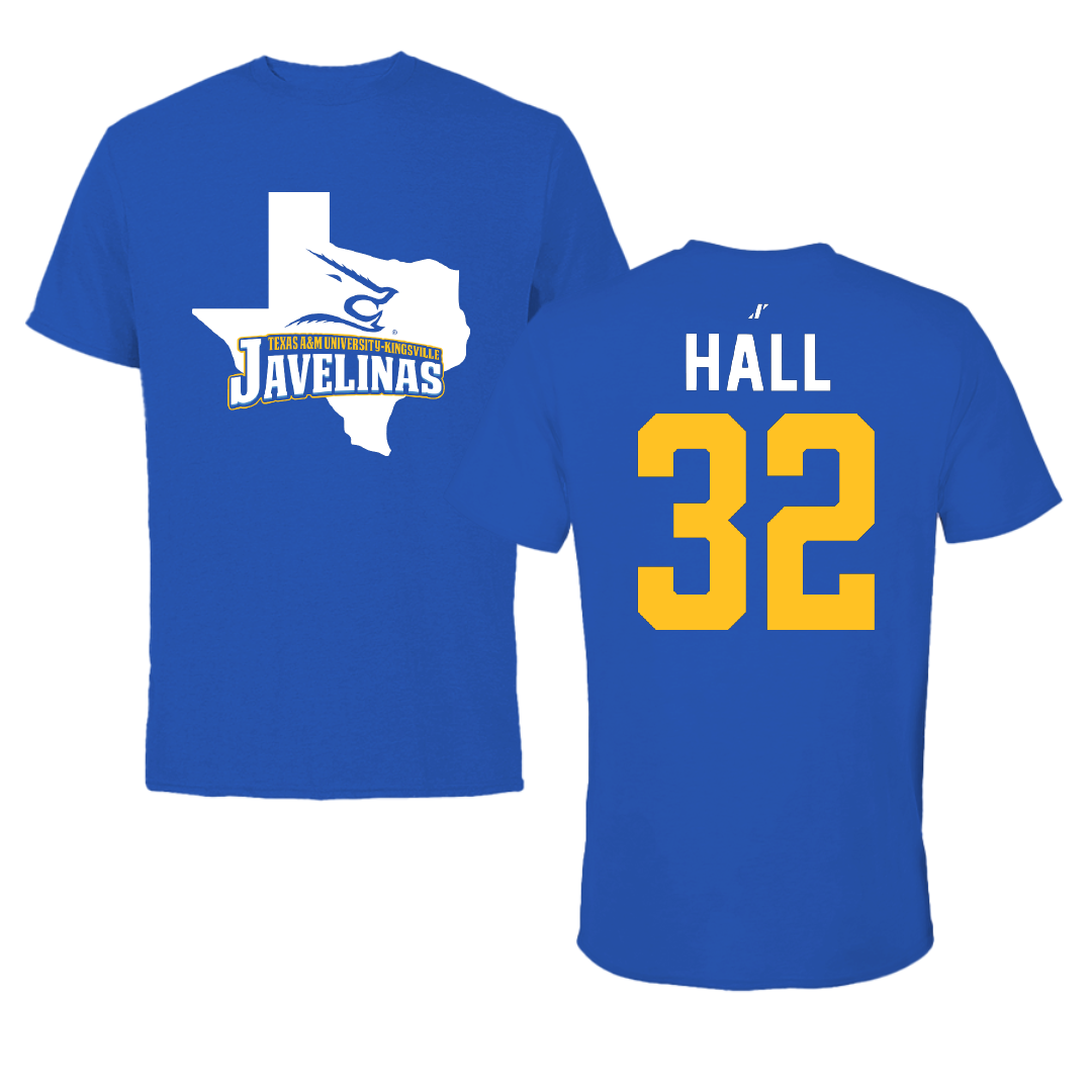 Texas A&M University-Kingsville Basketball Blue State Tee - #32 Jarin Hall