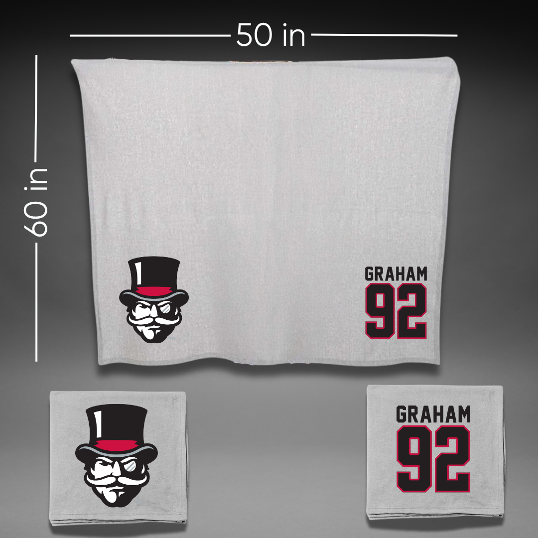 Austin Peay State University Football Gray Blanket - #92 Caleb Graham