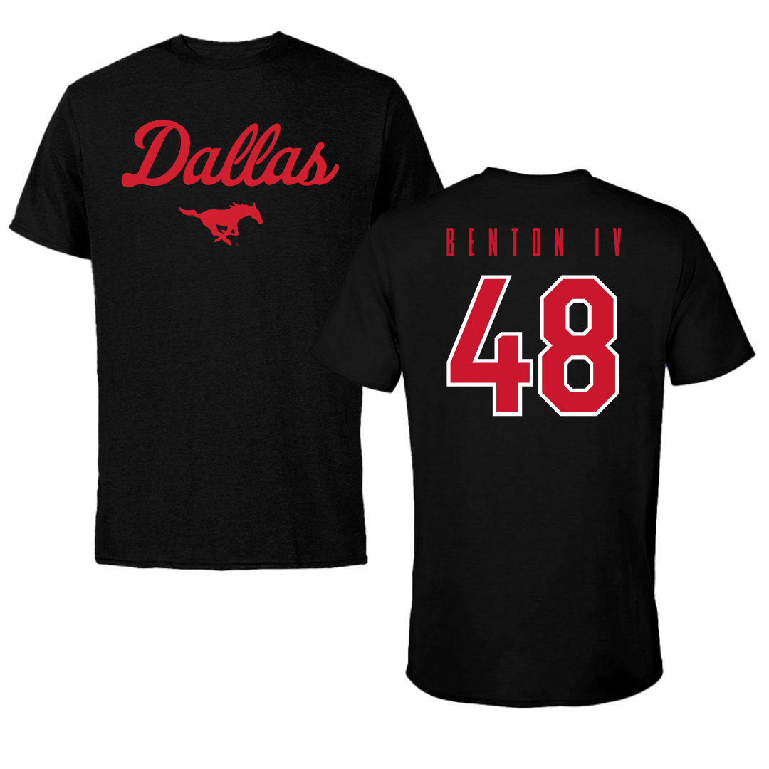 Southern Methodist University Football Black Dallas Tee - #48 Will Benton IV