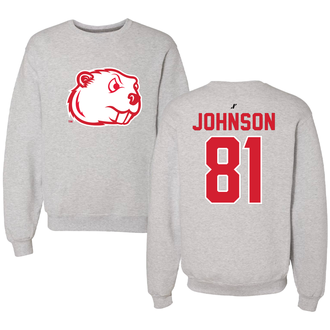 Minot State University Football Light Gray Crewneck - #81 Tyler Johnson