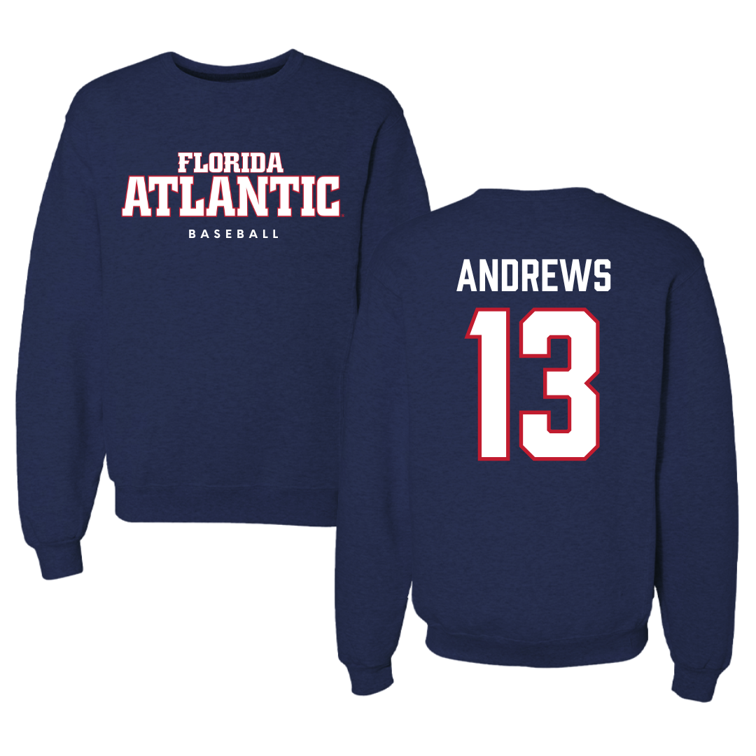 Florida Atlantic University Baseball Navy Crewneck - #13 Steven Andrews