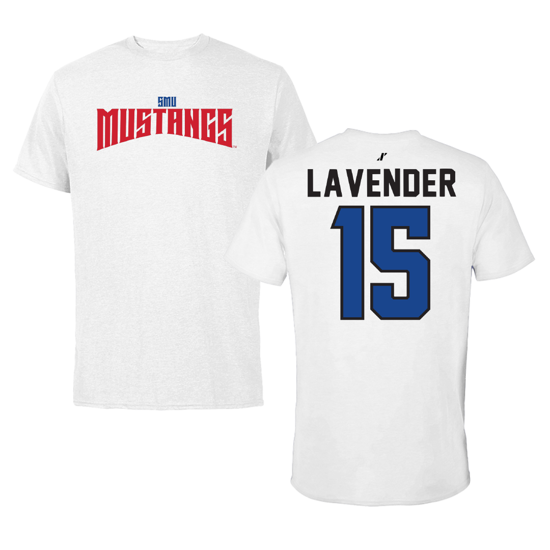 Southern Methodist University Football White Classic Tee - #15 Jaxson Lavender