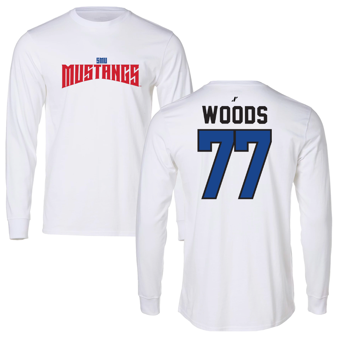 Southern Methodist University Football White Classic Performance Long Sleeve - #77 Alex Woods