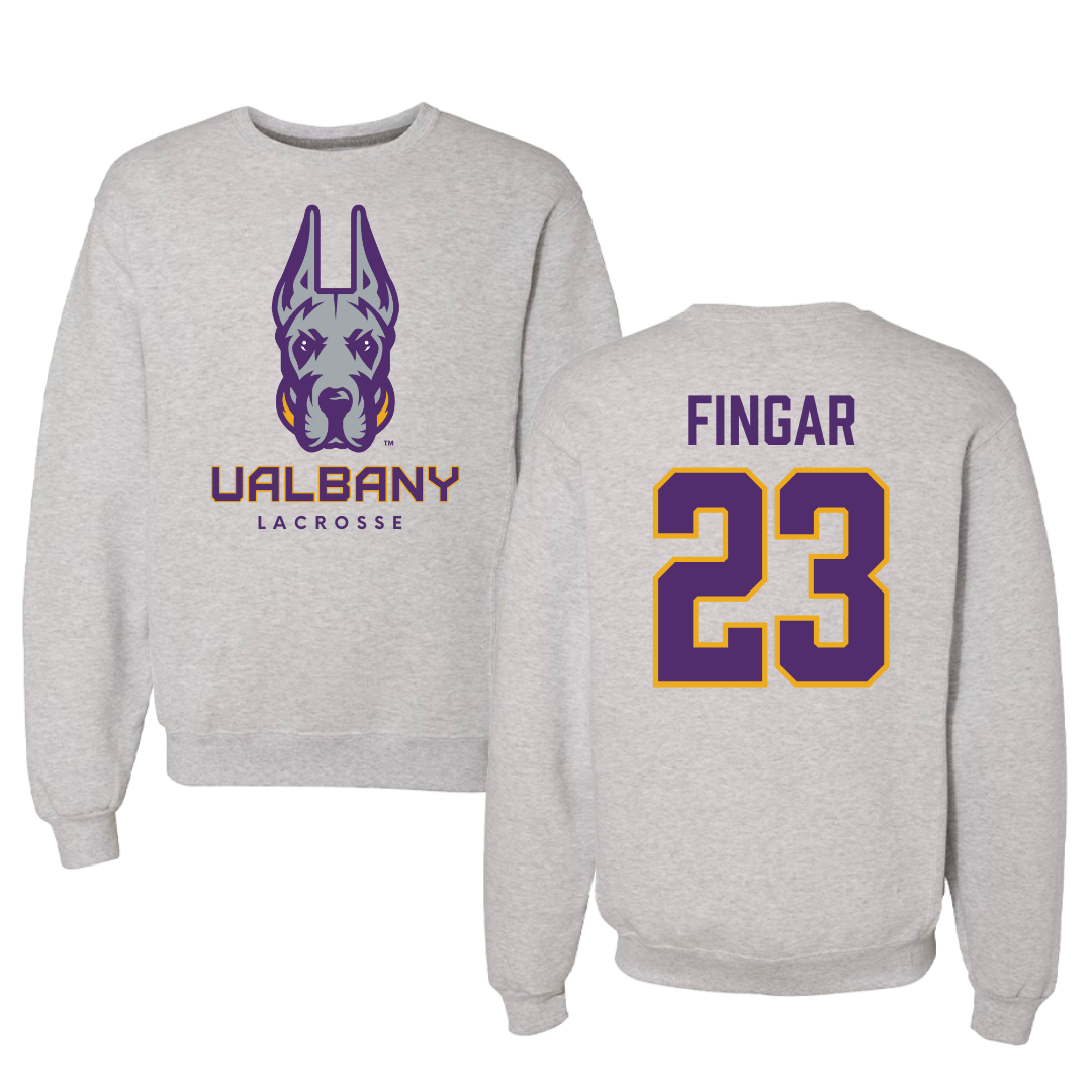 University at Albany Lacrosse Gray Crewneck - #23 Conner Fingar