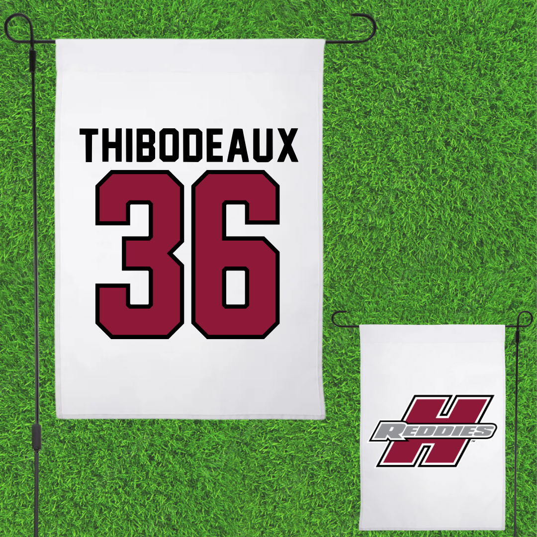 Henderson State University Football White Garden Flag - #36 Eric Thibodeaux