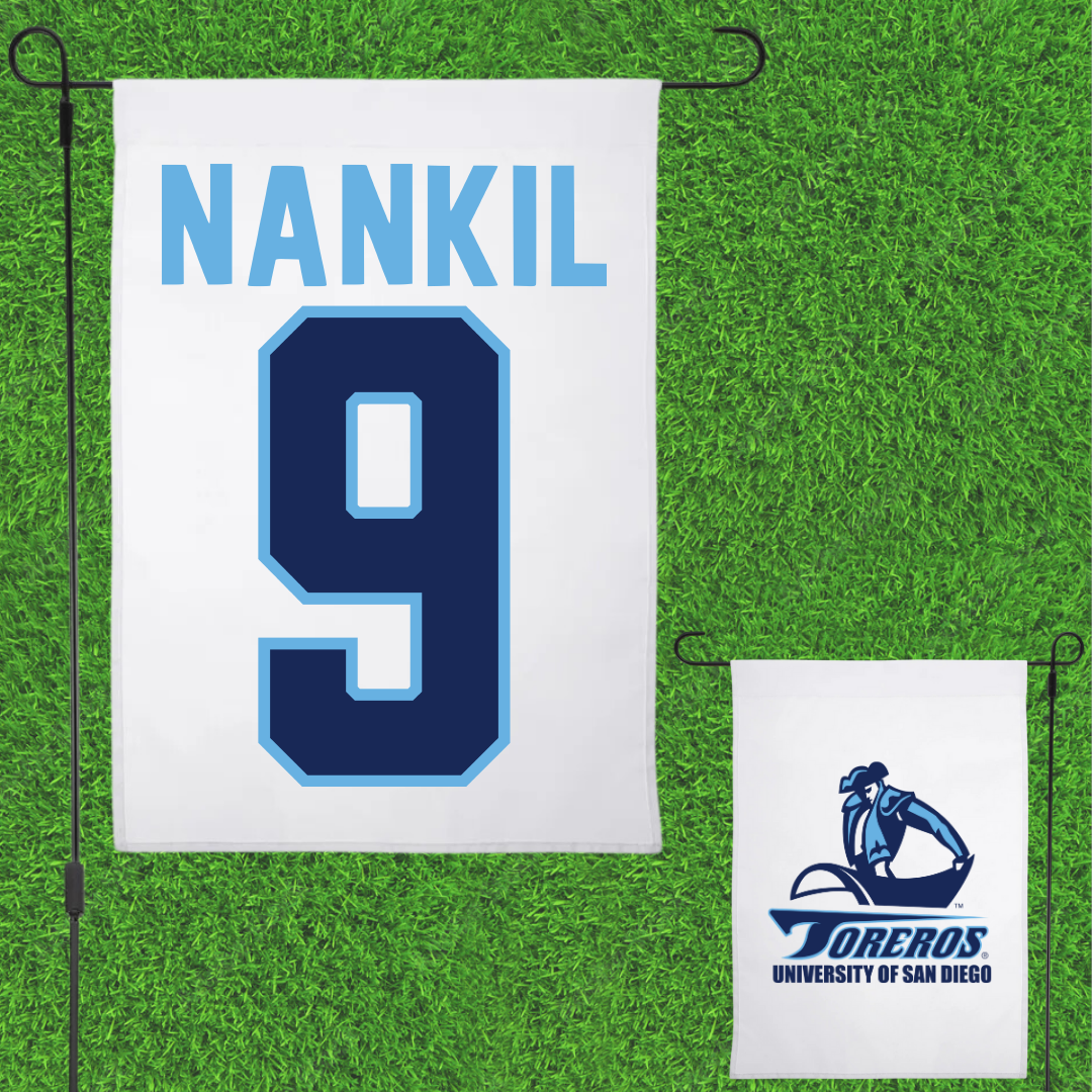 University of San Diego Football White Garden Flag - #9 Dom Nankil