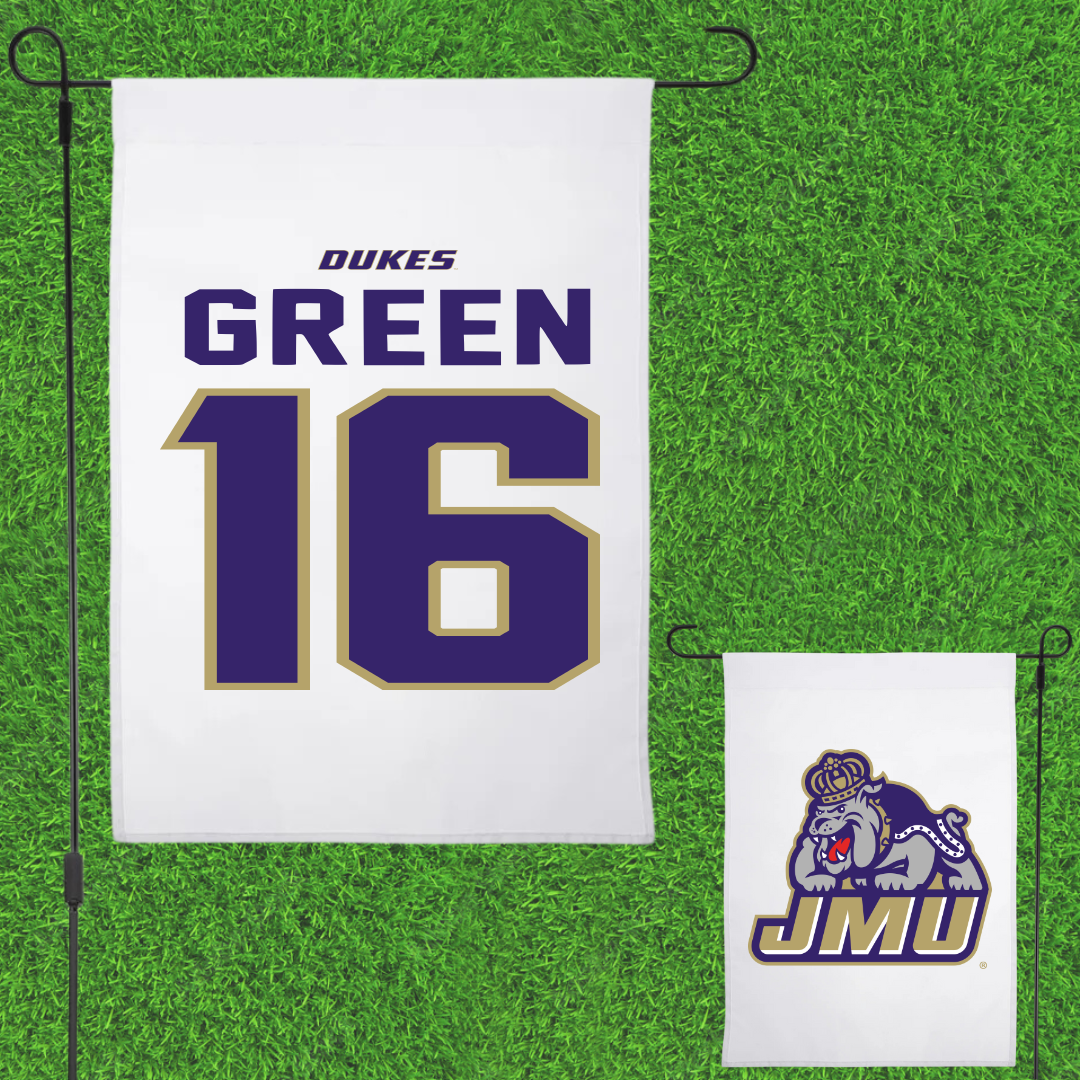 James Madison University Football White Garden Flag - #16 Desmond Green